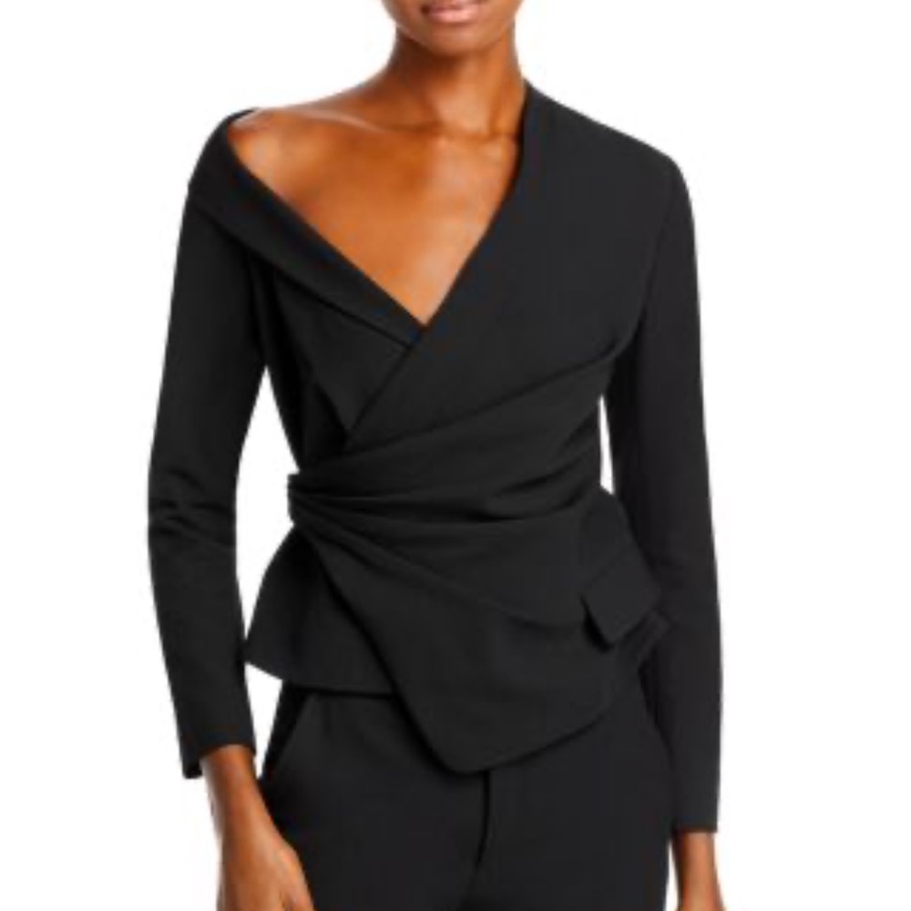 A.L.C. Black Asymmetric Wrap Peplum Blouse